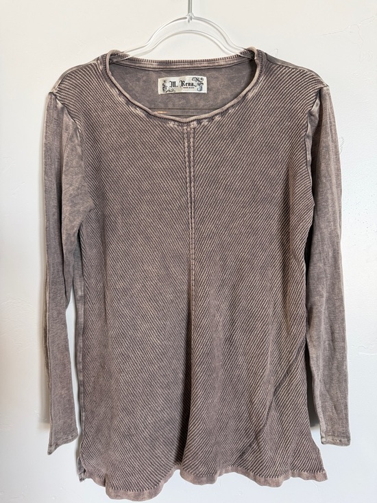 M. Rena Tops - M. Rena Washed Taupe Ribbed Long Sleeve Tee